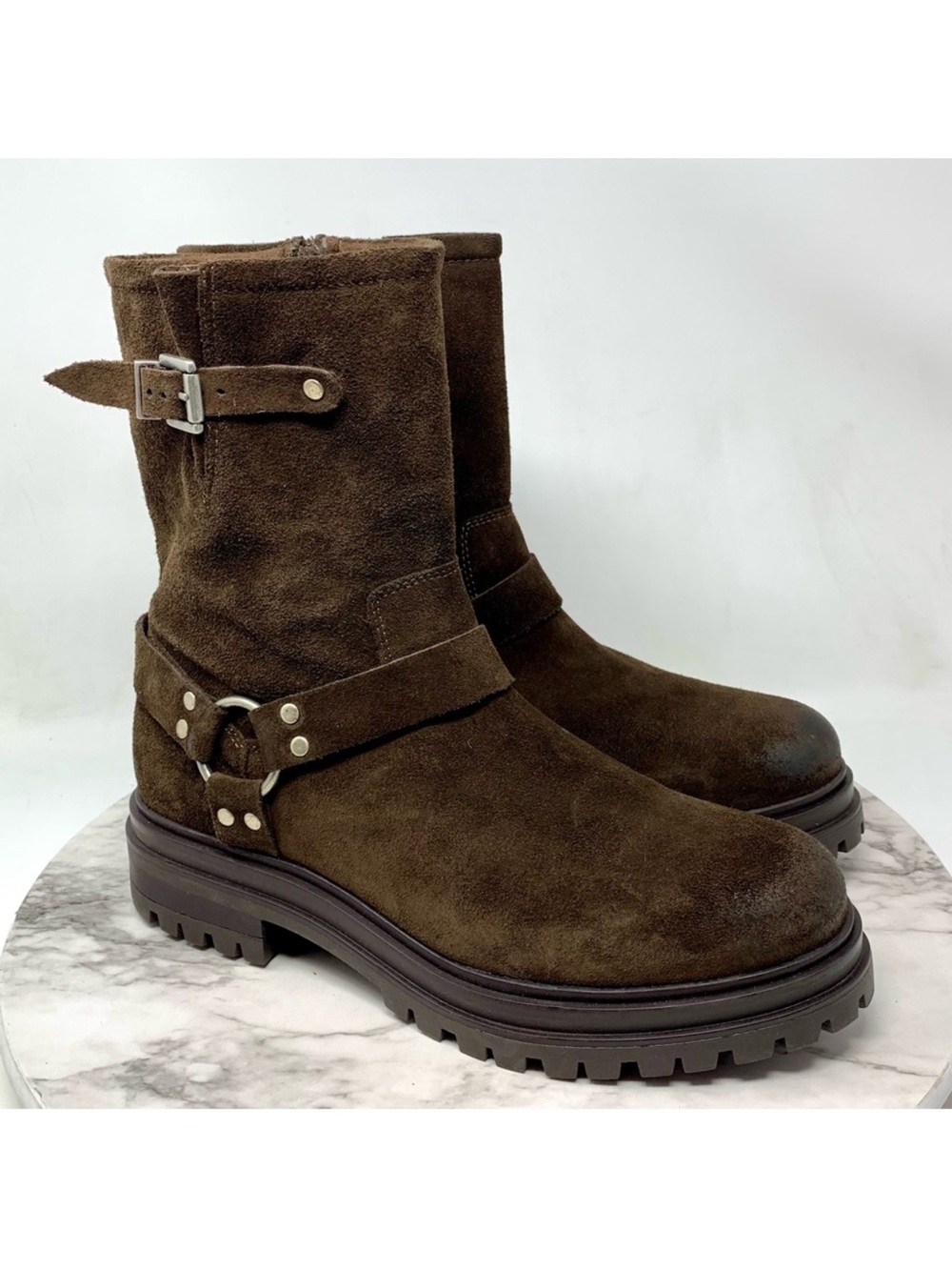 Miz Mooz Laureen Brown Suede Harness Engineer Moto Boots 41 Chunky Cottagecore